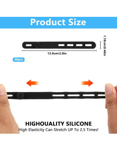 20 Correas de Cable de Silicona RUGLAMZHIP Negras Reutilizables 2