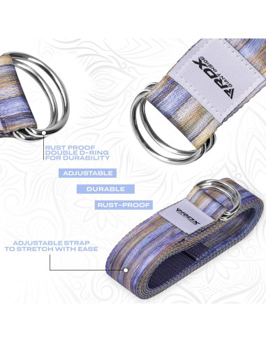 Correa de Yoga RDX 2.44m Ajustable Poliester Algodón