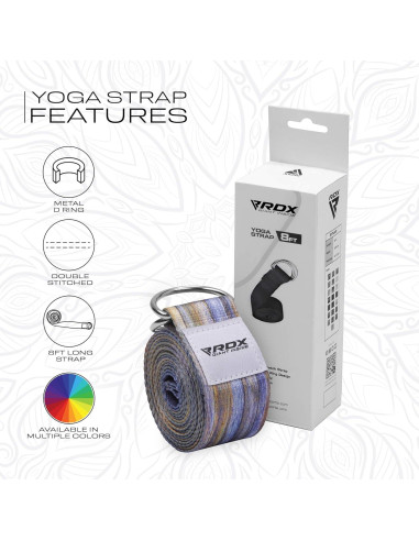 Correa de Yoga RDX 2.44m Ajustable Poliester Algodón