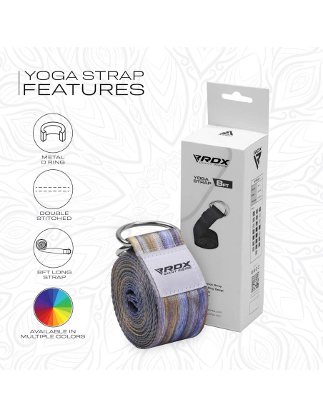 Correa de Yoga RDX 2.44m Ajustable Poliester Algodón