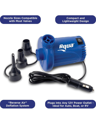 Bomba de Aire Eléctrica Aqua 12V DC - Inflado Rápido