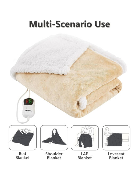Manta Eléctrica Calefactable JKMAX Beige 101.6x177.8cm 10 Niveles