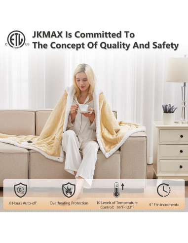 Manta Eléctrica Calefactable JKMAX Beige 101.6x177.8cm 10 Niveles