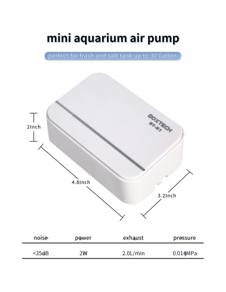 Bomba de Aire Boxtech Ultra Silenciosa 2W para Acuario 11.4-113.6L