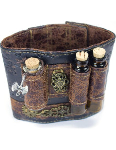 Muñequera Arm Bracer Cuff de Cuero Sintético con Frascos Vidrio 2