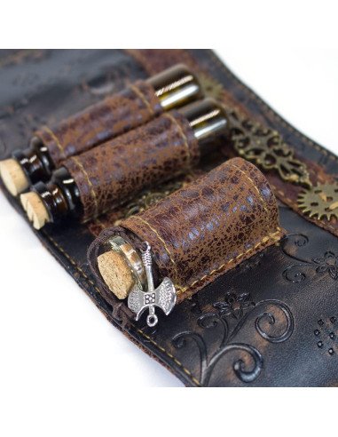 Muñequera Arm Bracer Cuff de Cuero Sintético con Frascos Vidrio