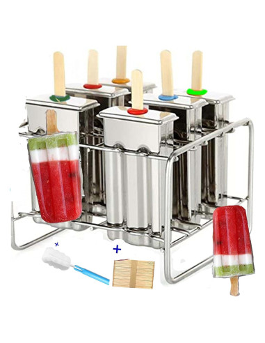 Moldes de Paletas de Acero Inoxidable Pizety - 6 Cavidades 100ml