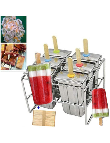 Moldes de Paletas de Acero Inoxidable Pizety - 6 Cavidades 100ml