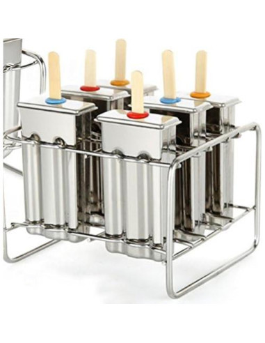 Moldes de Paletas de Acero Inoxidable Pizety - 6 Cavidades 100ml