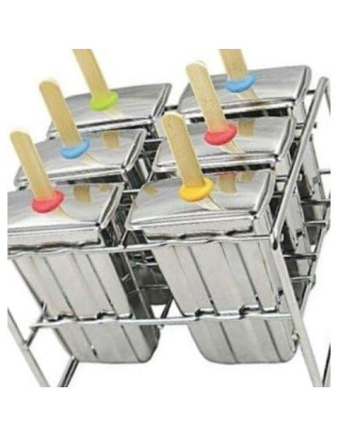 Moldes de Paletas de Acero Inoxidable Pizety - 6 Cavidades 100ml