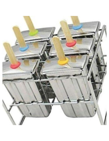 Moldes de Paletas de Acero Inoxidable Pizety - 6 Cavidades 100ml