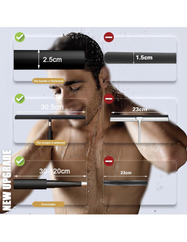 Limpiaparabrisas de Ducha Telescópico LORESJOY 120 cm Negro