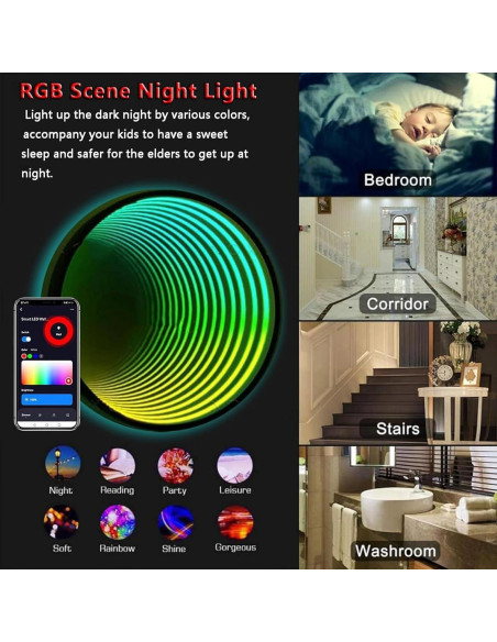 Luz de Túnel Espejo 3D COZLMHJ 30.48 cm RGB con Control APP
