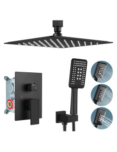 Sistema de Ducha Aolemi Negro Mate 12 Pulgadas Montaje Techo