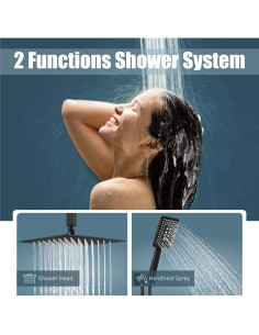 Sistema de Ducha Aolemi Negro Mate 12 Pulgadas Montaje Techo 2