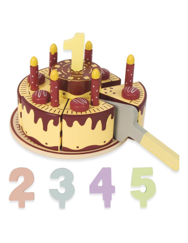 Pastel de Cumpleaños de Madera WoodenEdu para Niños 1-4 Años