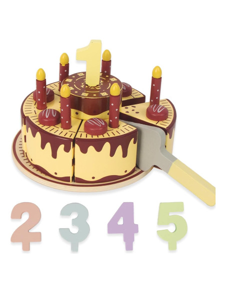 Pastel de Cumpleaños de Madera WoodenEdu para Niños 1-4 Años