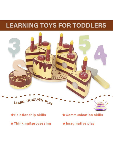 Pastel de Cumpleaños de Madera WoodenEdu para Niños 1-4 Años