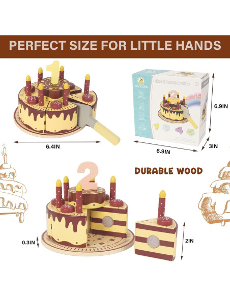 Pastel de Cumpleaños de Madera WoodenEdu para Niños 1-4 Años
