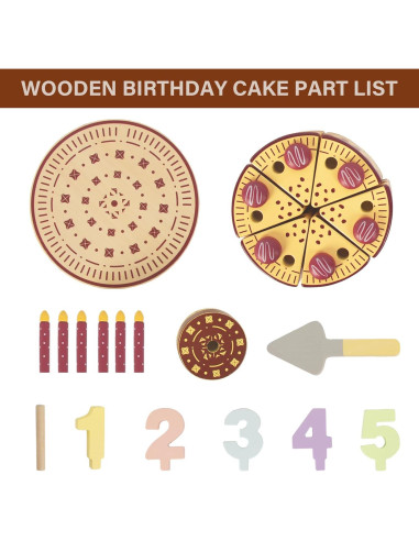 Pastel de Cumpleaños de Madera WoodenEdu para Niños 1-4 Años