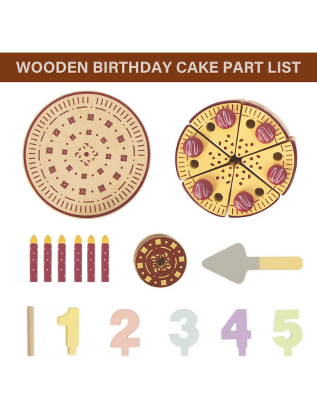 Pastel de Cumpleaños de Madera WoodenEdu para Niños 1-4 Años