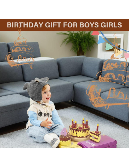 Pastel de Cumpleaños de Madera WoodenEdu para Niños 1-4 Años