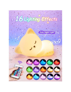 Luz Nocturna Mubarek Gato Kawaii 16 Colores Control Remoto 2