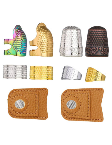 10 Dedales de Costura JNENERY Ajustables de Metal y Cuero