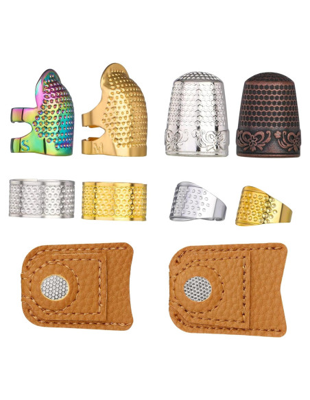 10 Dedales de Costura JNENERY Ajustables de Metal y Cuero