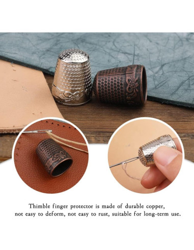 10 Dedales de Costura JNENERY Ajustables de Metal y Cuero