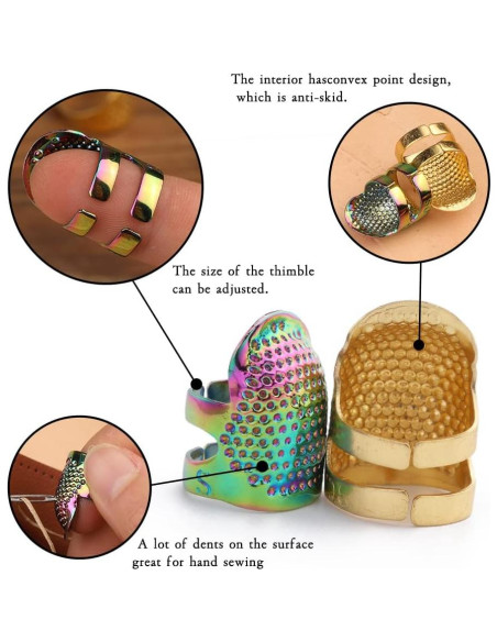 10 Dedales de Costura JNENERY Ajustables de Metal y Cuero