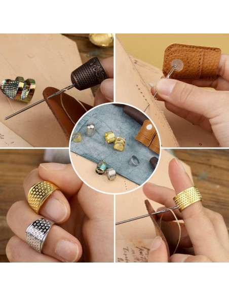 10 Dedales de Costura JNENERY Ajustables de Metal y Cuero