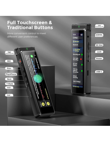 Grabadora de Voz Digital Innioasis R1 136GB Pantalla Táctil