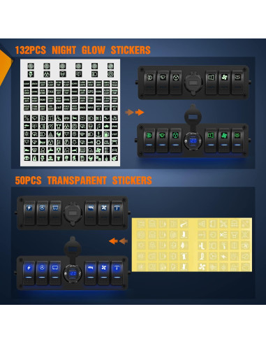 Caja de Interruptores Nilight 6 Gang 12V con Cargador USB Azul