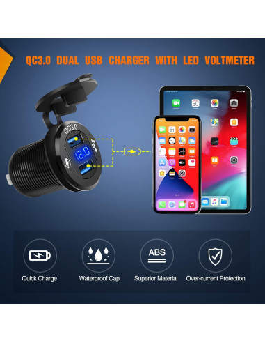 Caja de Interruptores Nilight 6 Gang 12V con Cargador USB Azul