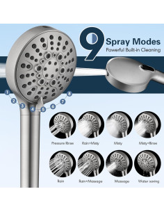 Cabezal de Ducha Filtrado DUCHAS BRILLANTES 9 Modos 175 cm 2