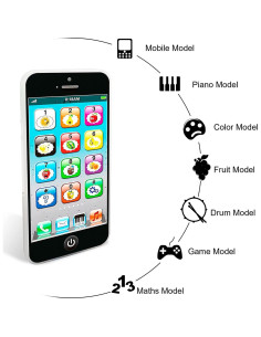 Teléfono Juguete Interactivo Wolmund 8 Funciones LED Negro 2