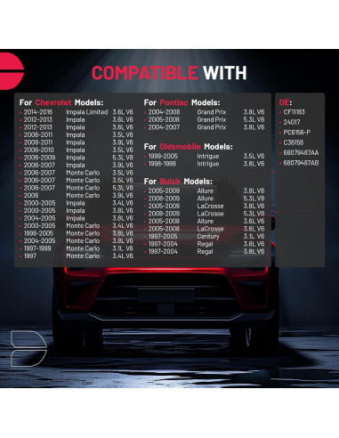 Filtro de Aire de Cabina BDFHYK CF8392A Compatible Chevry y Buick