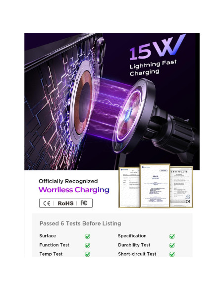 Cargador Inalámbrico para Coche MagSafe LISEN 48W iPhone 16/15/14/13/12