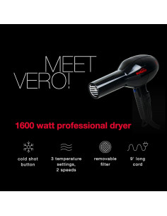 Secador de Pelo Cerámico Iónico Vero Rosso 1600W Ligero 2
