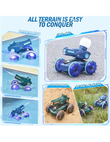 Coche RC Anfibio KB KAIBO 3-en-1 Azul, Velocidad Ajustable
