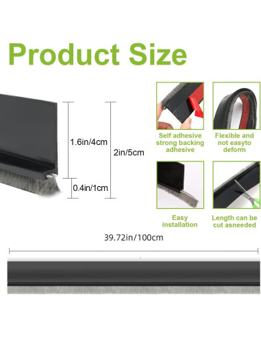 Barrera de Puerta DINGLIAN con Cepillo 5.08 cm x 99 cm Negro