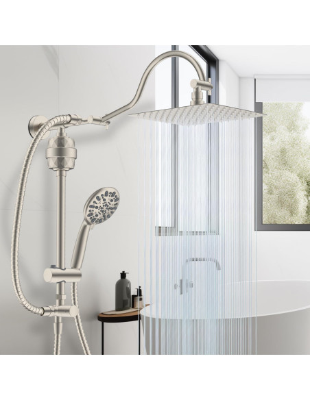 Cabezal de Ducha de Lluvia Hibbent 10'' con Filtro y Soporte