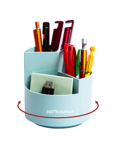 Soporte Rotativo para Lápices EDENMS, 3 Compartimentos Azul