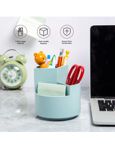 Soporte Rotativo para Lápices EDENMS, 3 Compartimentos Azul 2