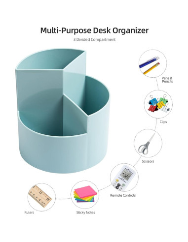 Soporte Rotativo para Lápices EDENMS, 3 Compartimentos Azul