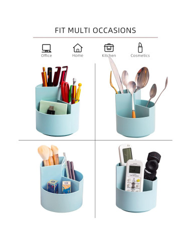 Soporte Rotativo para Lápices EDENMS, 3 Compartimentos Azul