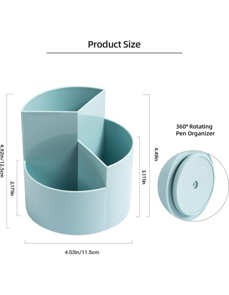 Soporte Rotativo para Lápices EDENMS, 3 Compartimentos Azul