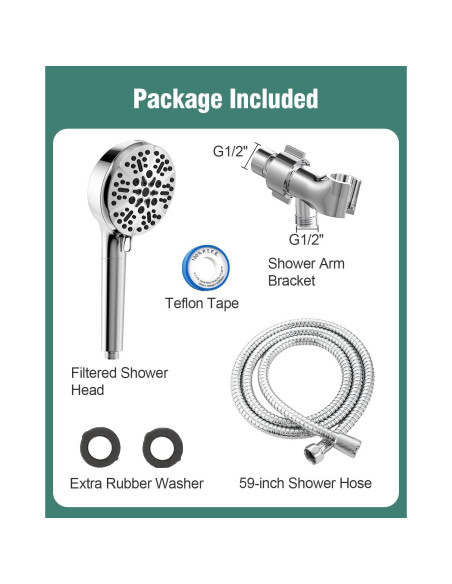 Cabezal de Ducha Filtrado Diiwet con 6 Modos y Manguera 149.86 cm