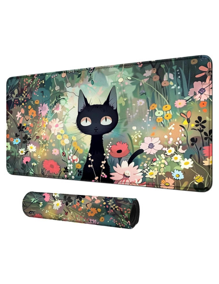 Tapete de Juego BFDHGQZC Gato Negro Entre Flores 60x35cm